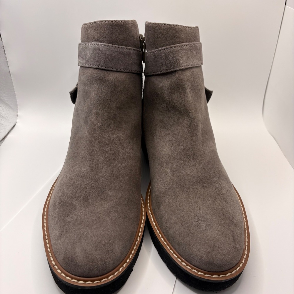 Naturalizer Aster Grey Suede Buckle Ankle Boots Lug Sole Size 8M